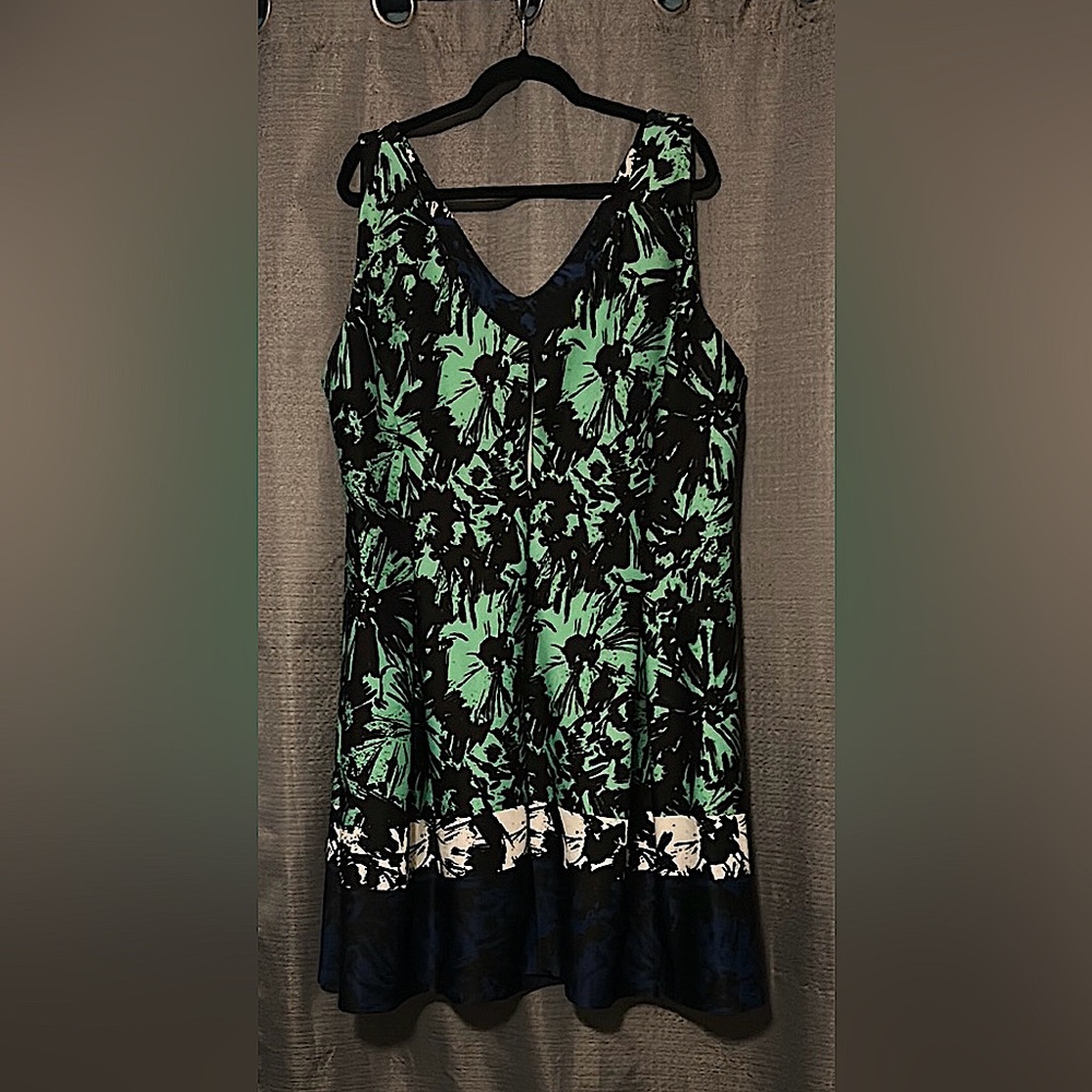 Floral Sleeveless Dress - Green and Blue